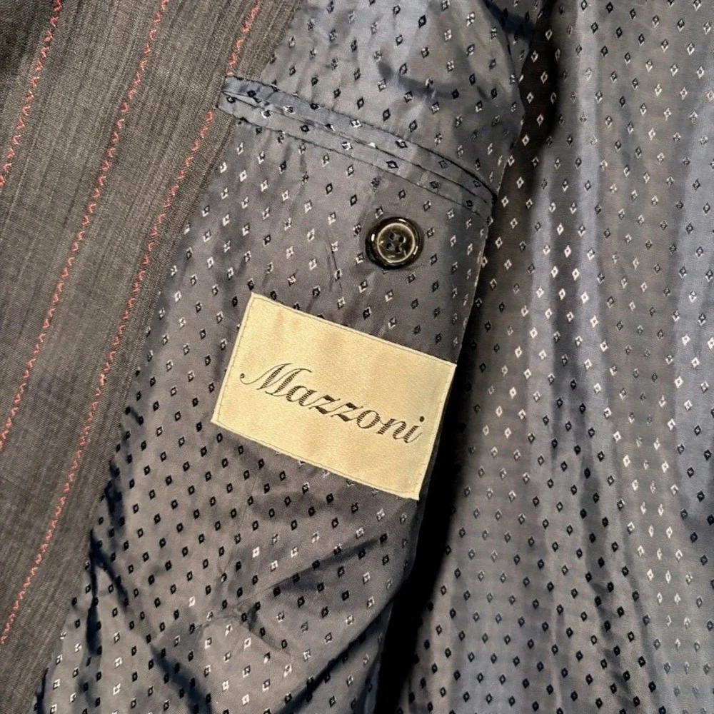 Mazzoni Navy Red Pinstripe 3 Button Blazer Sport Coat Jacket 46L Bold Neo-Preppy